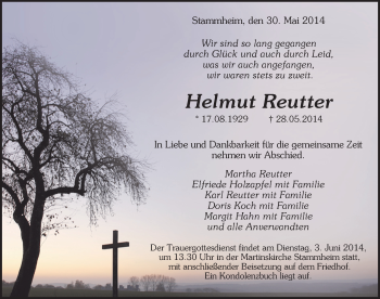 Traueranzeige von Helmut Reutter von Schwarzwälder Bote