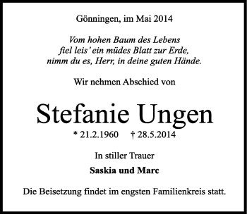 Traueranzeige von Stefanie Ungen von Schwarzwälder Bote