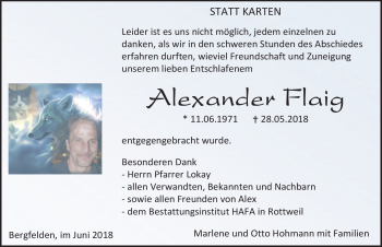 Traueranzeige von Alexander Flaig von Schwarzwälder Bote