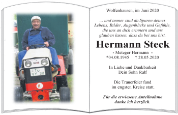 Traueranzeige von Hermann Steck von Schwarzwälder Bote