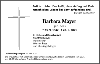 Traueranzeige von Barbara Mayer von Schwarzwälder Bote