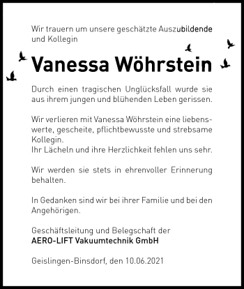 Traueranzeige von Vanessa Wöhrstein von Schwarzwälder Bote
