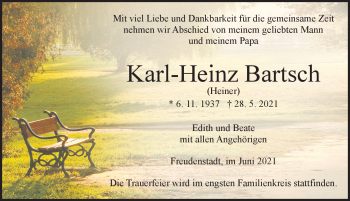 Traueranzeige von Karl-Heinz Bartsch von Schwarzwälder Bote