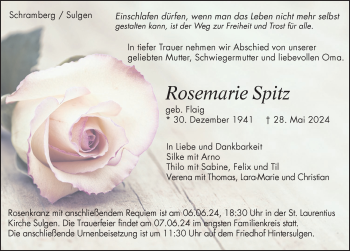 Traueranzeige von Rosemarie Spitz von Schwarzwälder Bote