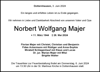Traueranzeige von Norbert Wolfgang Majer von Schwarzwälder Bote