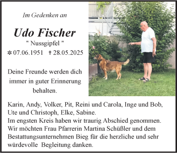 Traueranzeige von Udo Fischer von Schwarzwälder Bote