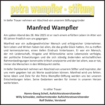 Traueranzeige von Manfred Wampfler von Schwarzwälder Bote