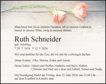Traueranzeige von Ruth Schneider von Schwarzwälder Bote