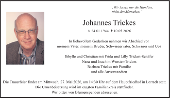 Traueranzeige von Johannes Trickes von Schwarzwälder Bote