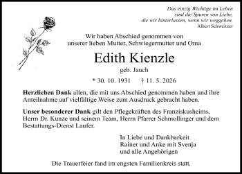 Traueranzeige von Edith Kienzle von Schwarzwälder Bote