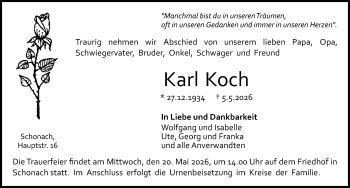 Traueranzeige von Karl Koch von Schwarzwälder Bote