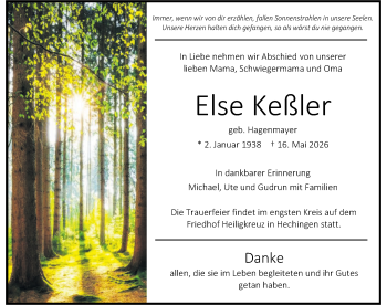 Traueranzeige von Else Keßler von Schwarzwälder Bote