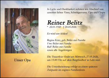 Traueranzeige von Reiner Belitz von Schwarzwälder Bote