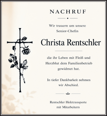 Traueranzeige von Christa Rentschler von Schwarzwälder Bote