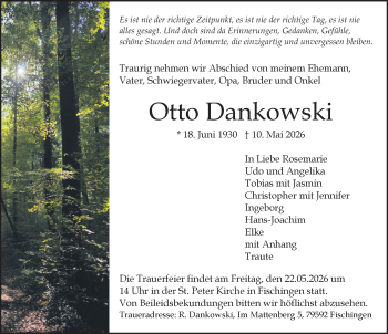 Traueranzeige von Otto Dankowski von Schwarzwälder Bote