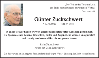 Traueranzeige von Günter Zuckschwert von Schwarzwälder Bote