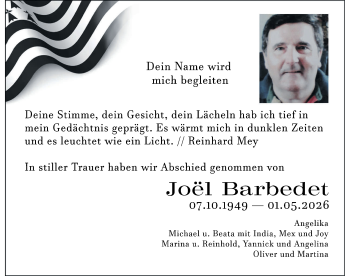 Traueranzeige von Joel Barbedet von Schwarzwälder Bote