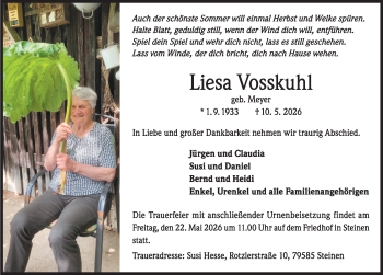 Traueranzeige von Liesa Vosskuhl von Schwarzwälder Bote