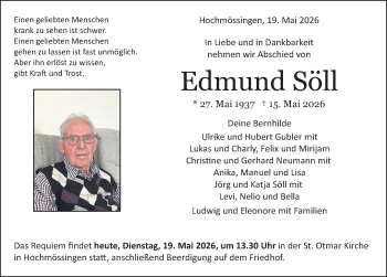 Traueranzeige von Edmund Söll von Schwarzwälder Bote
