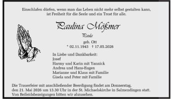 Traueranzeige von Paulina Mößmer von Schwarzwälder Bote