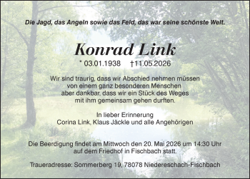 Traueranzeige von Konrad Link von Schwarzwälder Bote