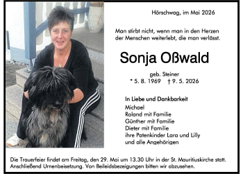 Traueranzeige von Sonja Oßwald von Schwarzwälder Bote