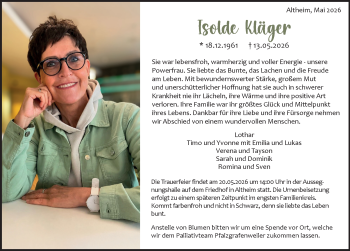 Traueranzeige von Isolde Kläger von Schwarzwälder Bote