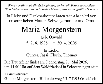 Traueranzeige von Maria Morgenstern von Schwarzwälder Bote