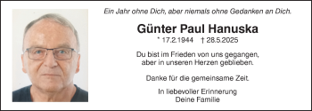 Traueranzeige von Günter Paul Hanuska von Schwarzwälder Bote