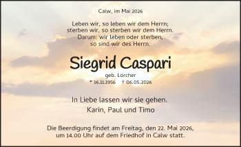 Traueranzeige von Siegrid Caspari von Schwarzwälder Bote