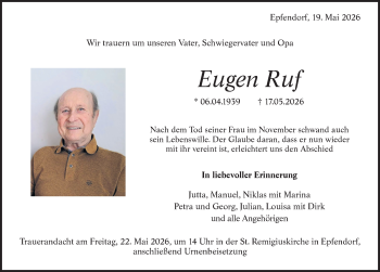 Traueranzeige von Eugen Ruf von Schwarzwälder Bote
