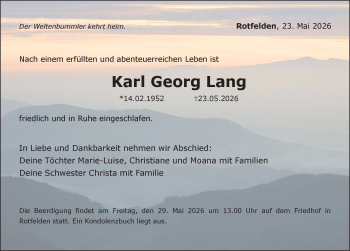 Traueranzeige von Karl Georg Lang von Schwarzwälder Bote