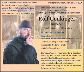 Traueranzeige von Rolf Genkinger von Schwarzwälder Bote