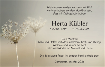 Traueranzeige von Herta Kübler von Schwarzwälder Bote