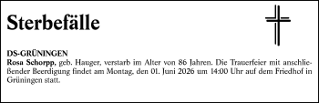 Traueranzeige von Totentafel vom 28.05.2026  von Schwarzwälder Bote