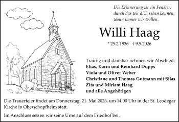 Traueranzeige von Willi Haag von Schwarzwälder Bote