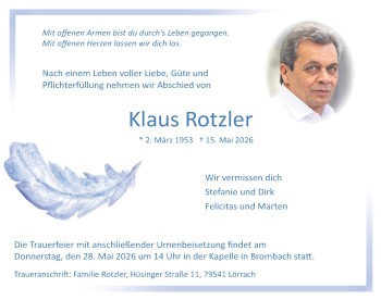 Traueranzeige von Klaus Rotzler von Schwarzwälder Bote