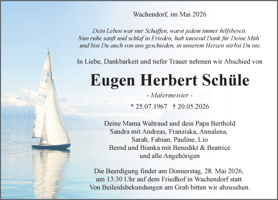 Traueranzeige von Eugen Herbert Schüle von Schwarzwälder Bote