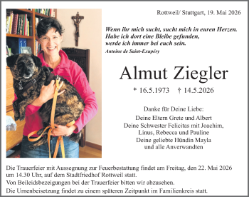 Traueranzeige von Almut Ziegler von Schwarzwälder Bote