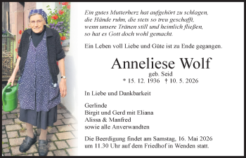 Traueranzeige von Anneliese Wolf von Schwarzwälder Bote