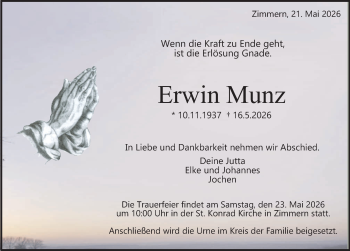 Traueranzeige von Erwin Munz von Schwarzwälder Bote