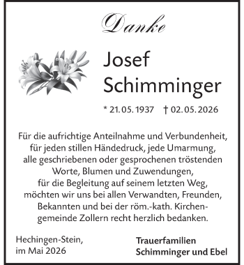 Traueranzeige von Josef Schimminger von Schwarzwälder Bote