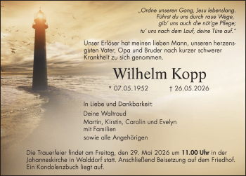 Traueranzeige von Wilhelm Kopp von Schwarzwälder Bote