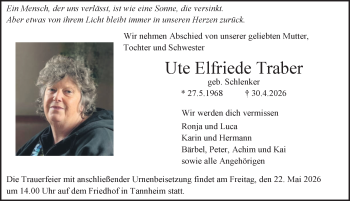 Traueranzeige von Ute Elfriede Traber von Schwarzwälder Bote