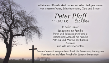 Traueranzeige von Peter Pfaff von Schwarzwälder Bote