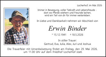 Traueranzeige von Erwin Binder von Schwarzwälder Bote