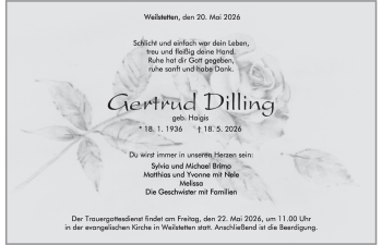 Traueranzeige von Gertrud Dilling von Schwarzwälder Bote