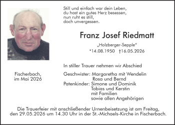 Traueranzeige von Franz Josef Riedmatt von Schwarzwälder Bote
