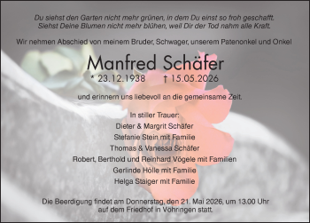 Traueranzeige von Manfred Schäfer von Schwarzwälder Bote