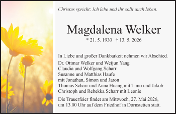 Traueranzeige von Magdalena Welker von Schwarzwälder Bote